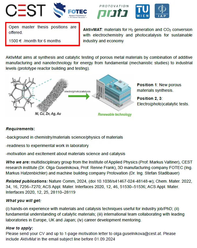 Are you a Master's student interested in applied electrochemical H2 production?